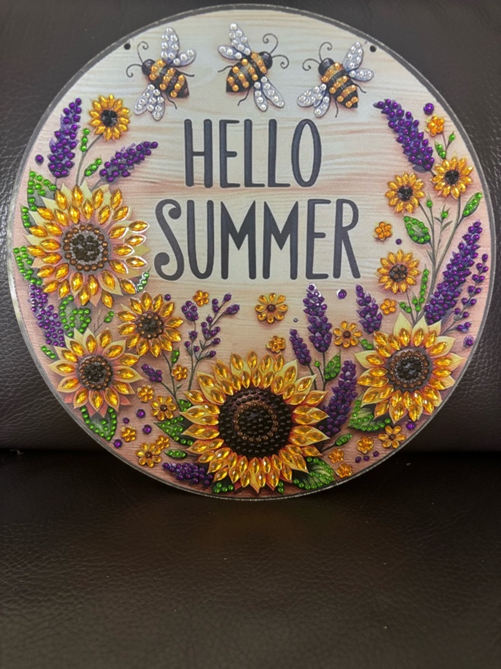 Hand Crafted Rhinestone Embellished Hello Summer Sunflower Sign  (sealed) - Picture 5 of 7